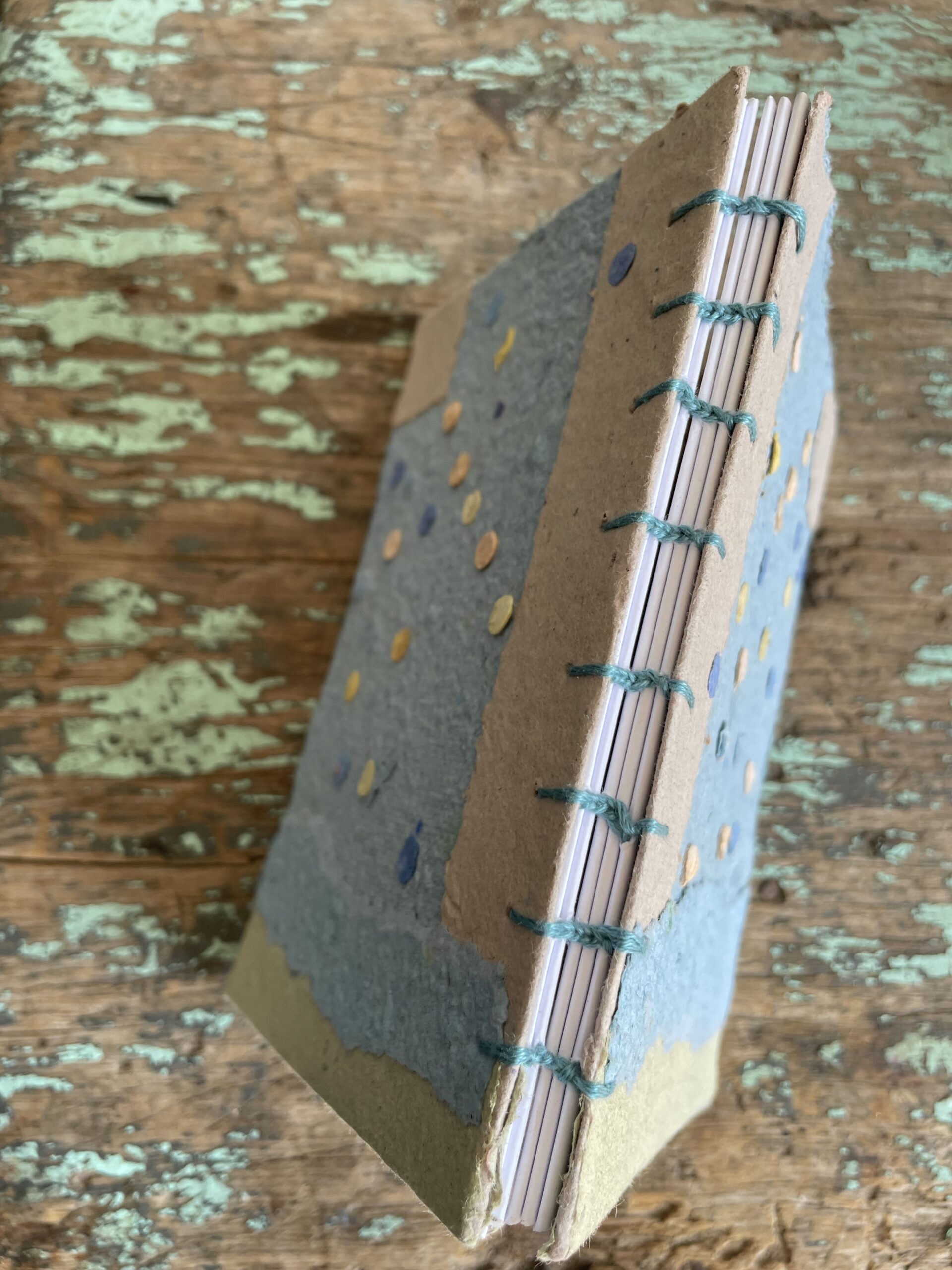Coptic Stitch binding on Salt Air handmade paper notebook