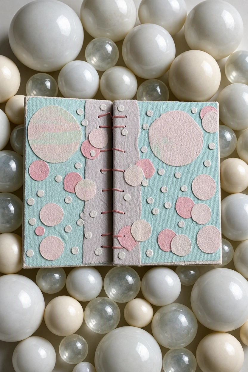 Vanilla Cloud Handmade paper Collage Notebook Front and back covers lying open
