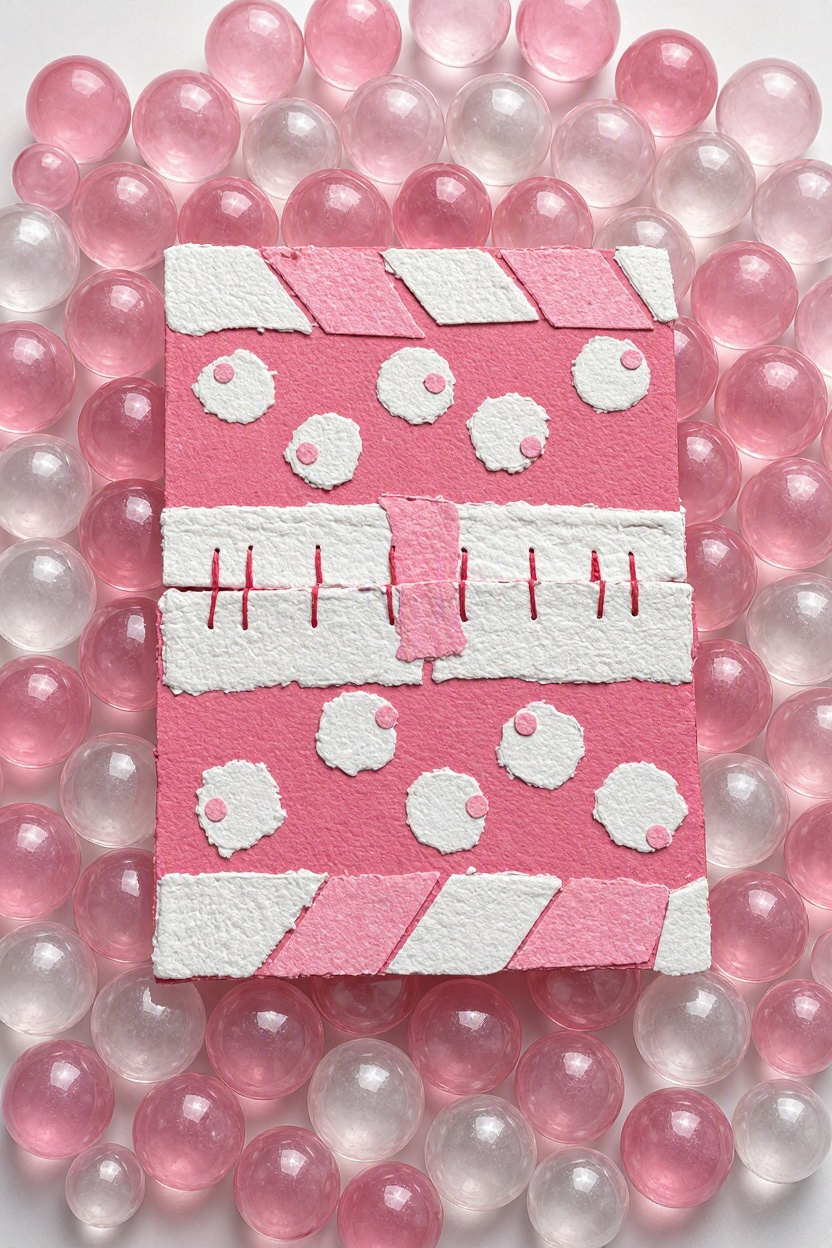 Sugar Rush Handmade Paper Collage notebook open flat lay