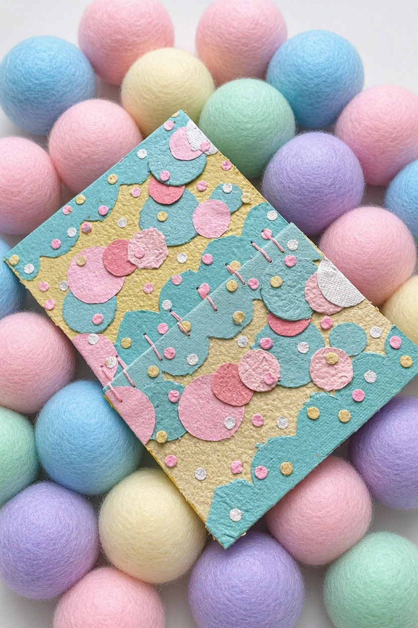 Pistachio Fizz recycled handmade paper collage notebook front and back cover